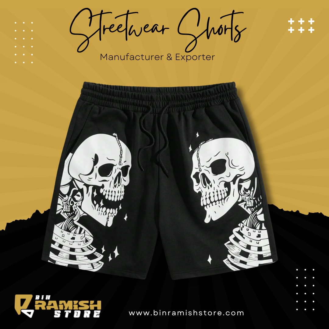 Street Wear Shorts Bin Ramish Store Manufacturing (10) Skull Graphic Streetwear Shorts - Bold & Edgy Design - Image 1