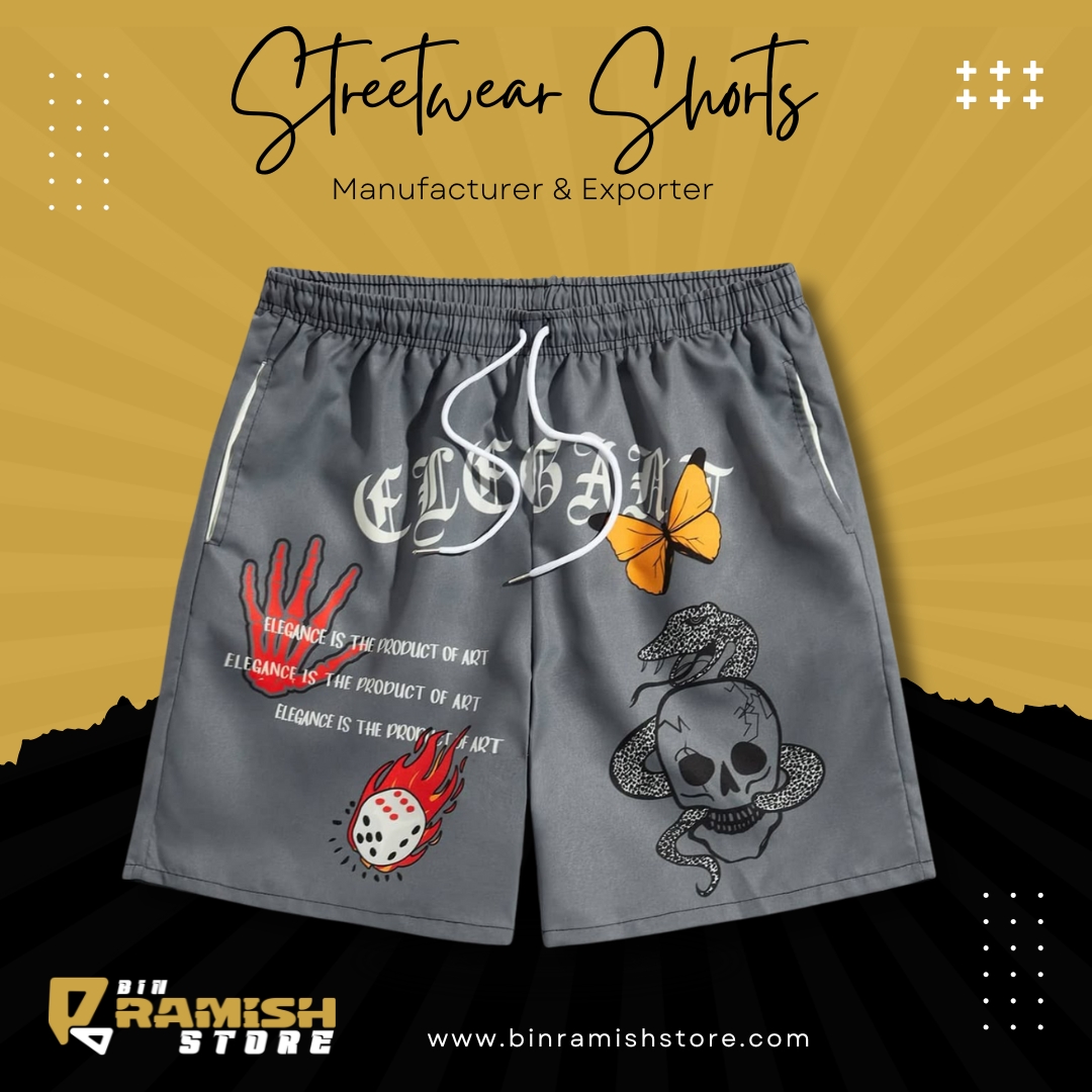 Street Wear Shorts Bin Ramish Store Manufacturing (8) Elegance Streetwear Shorts ? Skull, Snake & Butterfly Graphics - Image 1