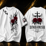 Custom White Gothic Rose Oversized T-Shirt Manufacturer | Wholesale Streetwear Clothing Exporter | Bin Ramish Store