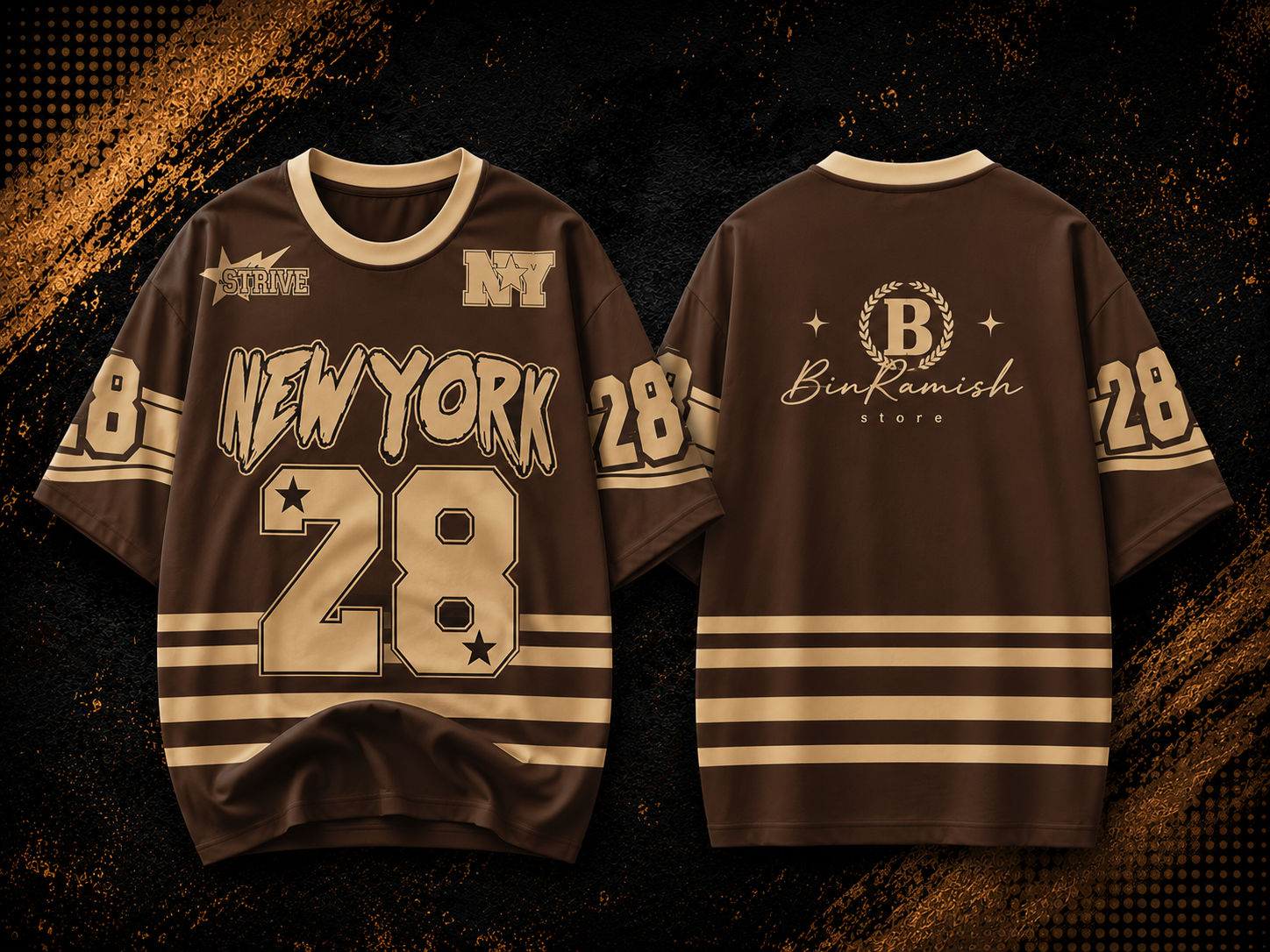 Front and back view mockup of a black oversized long-sleeve streetwear T-shirt bin ramish store (2) Custom Oversized Brown Streetwear T-Shirt Manufacturer | Wholesale Urban Fashion Supplier | Bin Ramish Store - Image 1