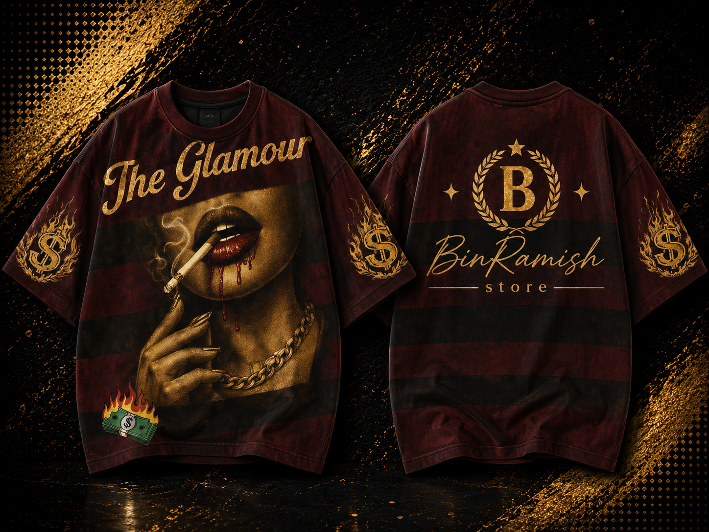 Front and back view mockup of a black oversized long-sleeve streetwear T-shirt bin ramish store (7) Custom Luxury Oversized Graphic T-Shirt Manufacturer | Wholesale Streetwear Clothing Exporter | Bin Ramish Store - Image 1