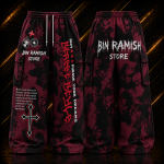 Custom Burgundy All-Over Print Cargo Sweatpants Manufacturer | Oversized Streetwear Baggy Joggers | OEM & ODM Wholesale Exporter Worldwide
