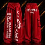 Custom Red Cargo Streetwear Sweatpants Manufacturer | Oversized Graphic Baggy Joggers | OEM & ODM Wholesale Exporter Worldwide