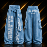 Custom Sky Blue Cargo Streetwear Sweatpants Manufacturer | Oversized Graphic Baggy Joggers | OEM & ODM Wholesale Exporter Worldwide