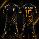 Premium Custom Sublimated Football Jersey Set Manufacturer | Black & Gold Soccer Uniform Supplier | Wholesale Sportswear Exporter Worldwide